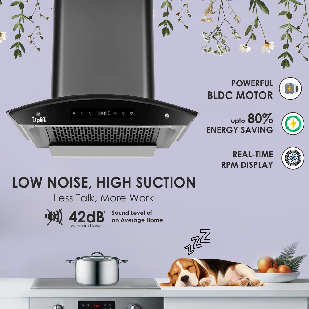Paradise BLDC 60 Filterless Autoclean Silent Kitchen Chimney (Wall Mount, Curved Glass, 1550 m3/hr, Motion Sensor + Touch Control, Black, 90 cm)