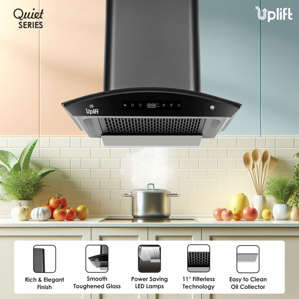 Paradise BLDC 60 Filterless Autoclean Silent Kitchen Chimney (Wall Mount, Curved Glass, 1550 m3/hr, Motion Sensor + Touch Control, Black, 90 cm)