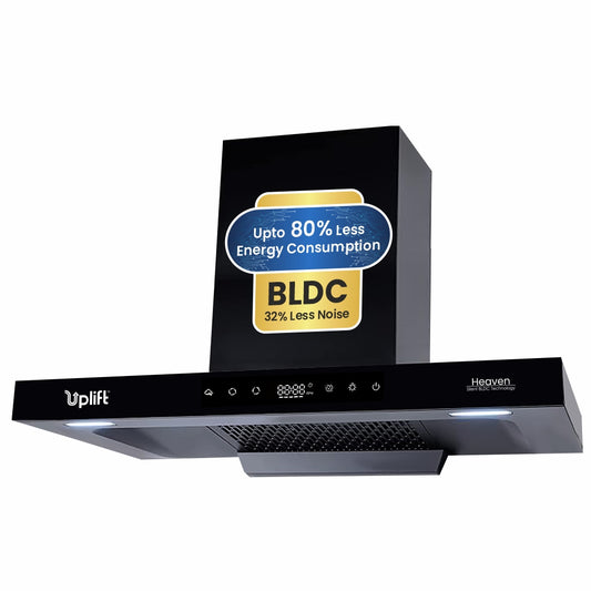 Heaven BLDC 90 Filterless Smart Autoclean Silent Kitchen Chimney (Wall Mount, T Shaped, 1650 m3/hr, Motion Sensor + Touch Control, Black, 90 cm)