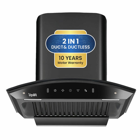 Titania 60 Baffle Filter Smart Autoclean Kitchen Chimney (Wall Mount, Curved Glass, 1350 m3/hr, Motion Sensor + Touch Control, Black, 60 cm)