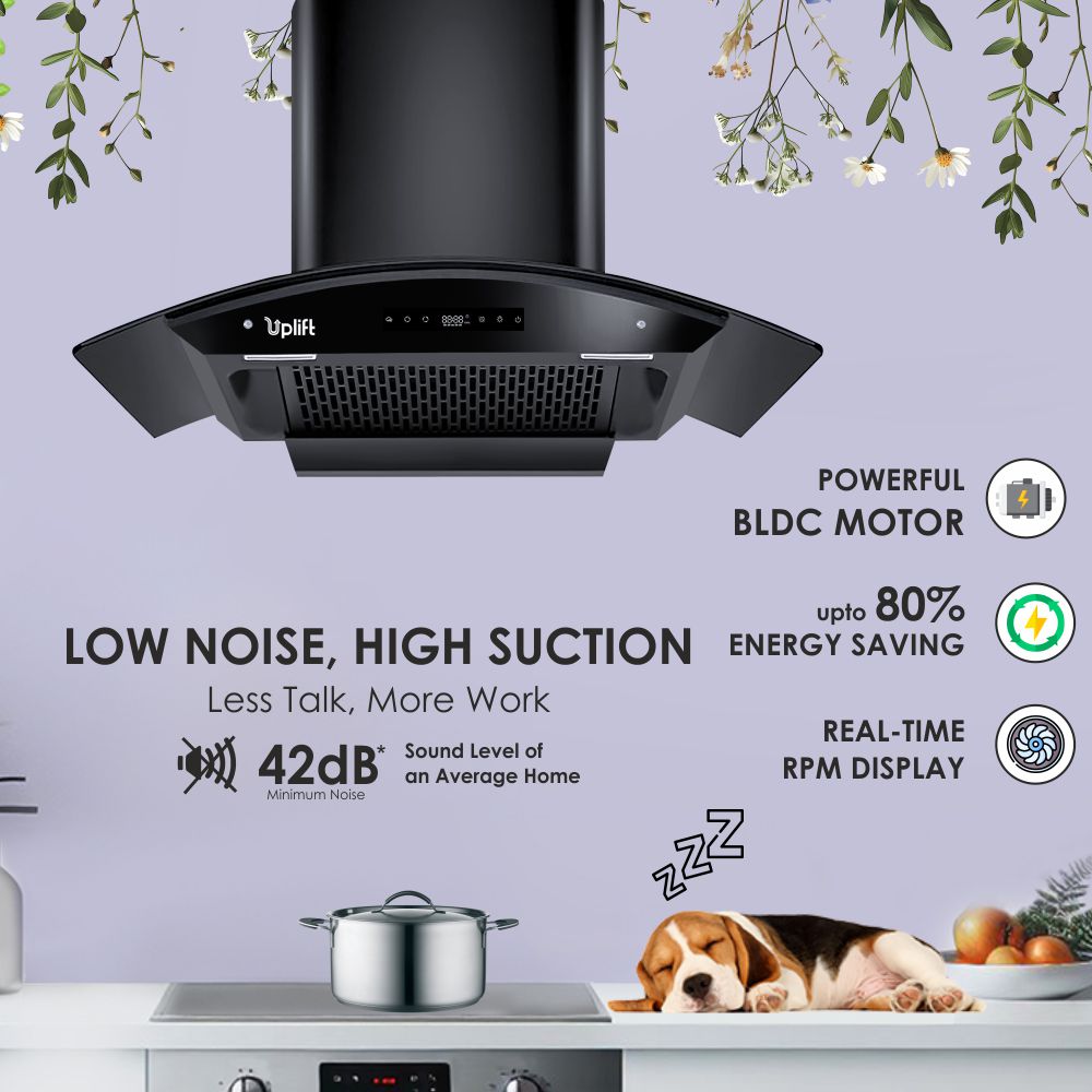 Paradise BLDC 75 Filterless Smart Autoclean Silent Kitchen Chimney (Wall Mount, Curved Glass, 1550 m3/hr, Motion Sensor + Touch Control, Black, 90 cm) (Copy)