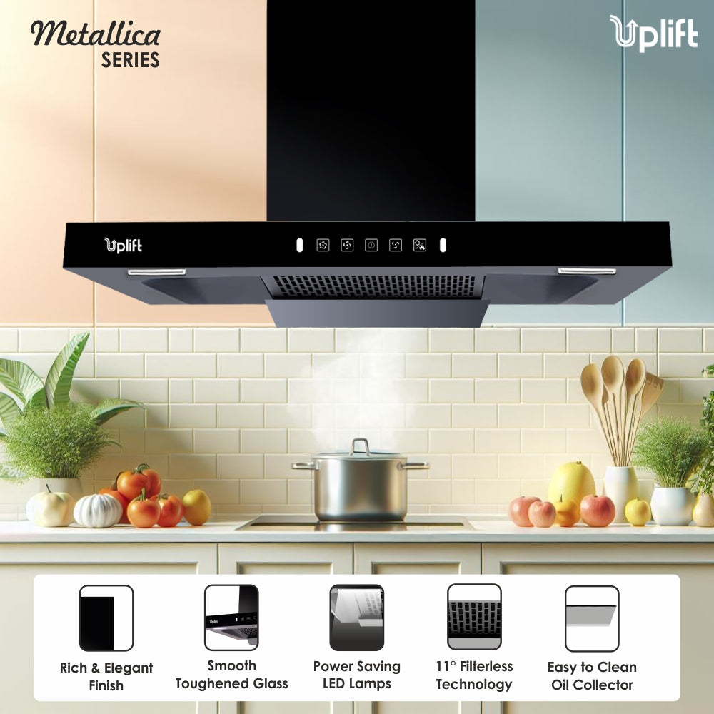 Aurum 90 Filterless Smart Autoclean Kitchen Chimney (Wall Mount, T Shape, 1550 m3/hr, Motion Sensor + Touch Control, Black, 90 cm)
