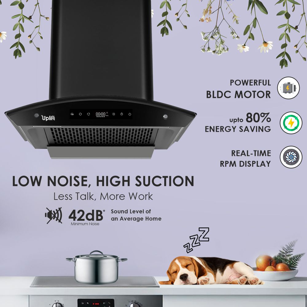 Paradise BLDC 60 Filterless Smart Autoclean Silent Kitchen Chimney (Wall Mount, Curved Glass, 1550 m3/hr, Motion Sensor + Touch Control, Black, 60 cm)