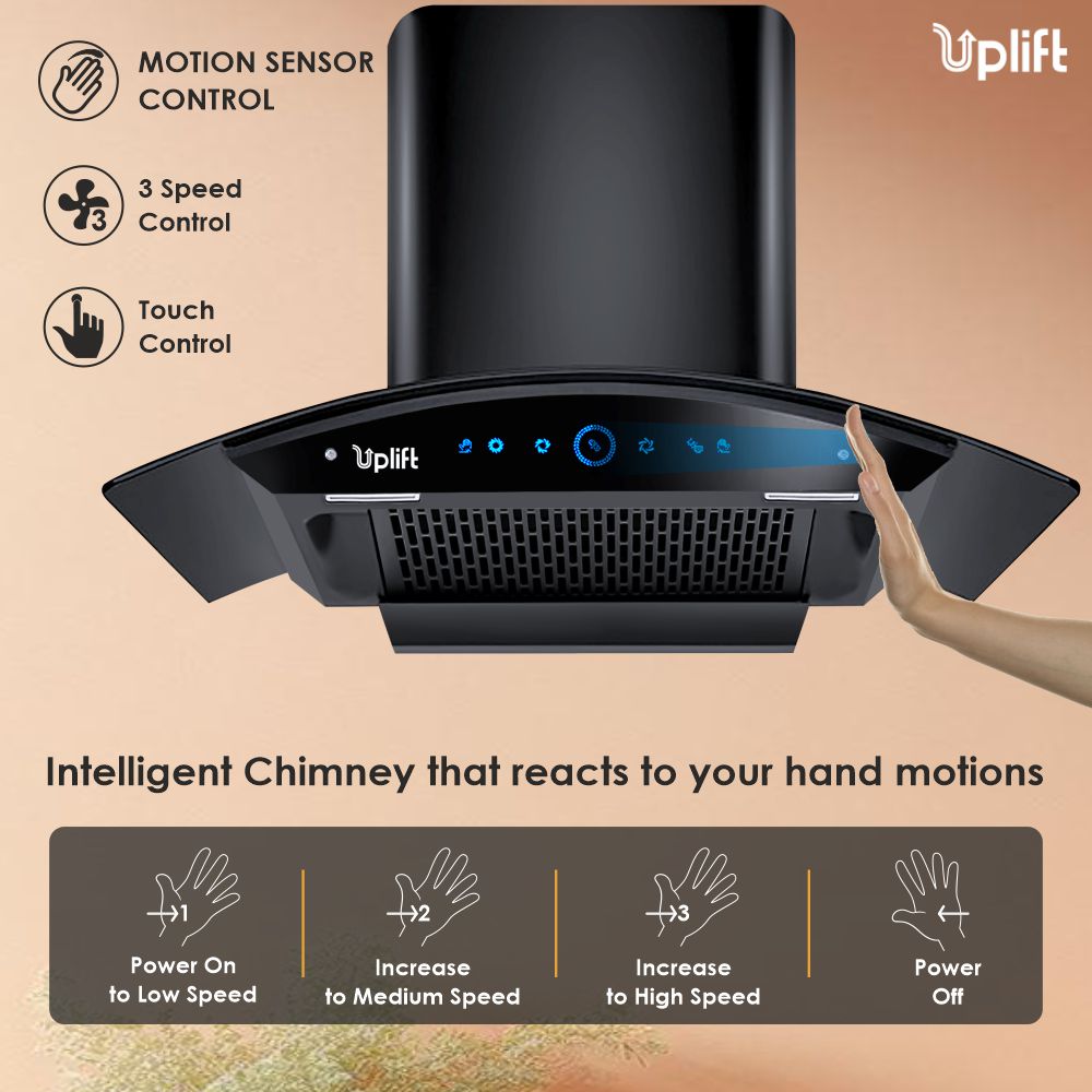 Platina 90 Filterless Autoclean Silent Kitchen Chimney  (Wall Mount, Curved Glass, 1550 m3/hr, Motion Sensor + Touch Control, Black, 90 cm)