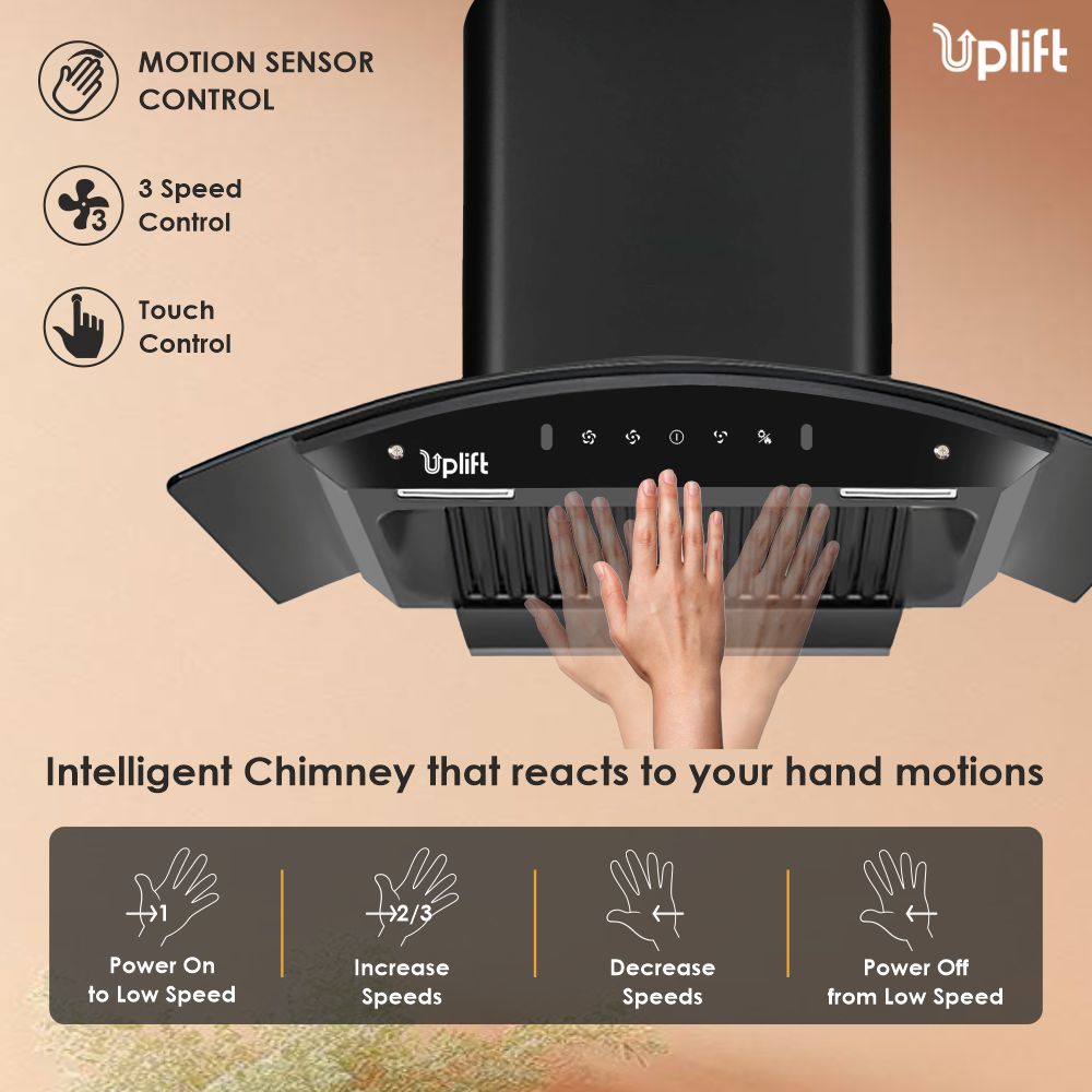 Titania 90 Baffle Filter Smart Autoclean Kitchen Chimney (Wall Mount, Curved Glass, 1550 m3/hr, Motion Sensor + Touch Control, Black, 90 cm)
