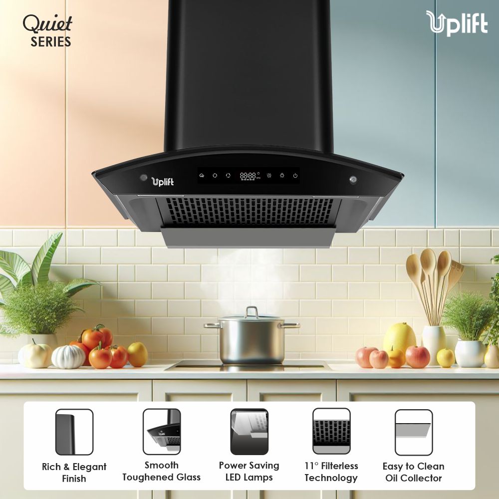 Paradise BLDC 60 Filterless Smart Autoclean Silent Kitchen Chimney (Wall Mount, Curved Glass, 1550 m3/hr, Motion Sensor + Touch Control, Black, 60 cm)
