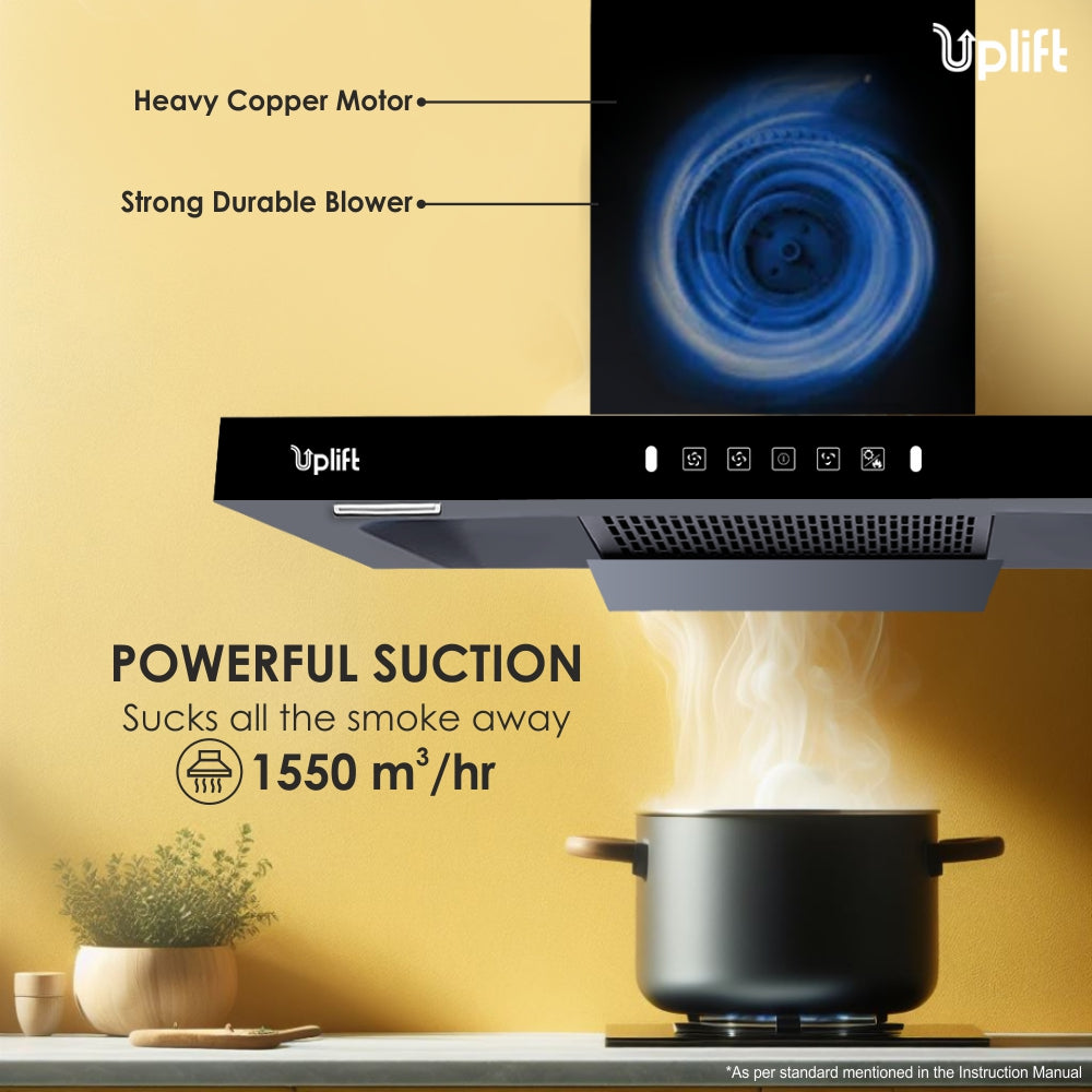 Aurum 90 Filterless Smart Autoclean Kitchen Chimney (Wall Mount, T Shape, 1550 m3/hr, Motion Sensor + Touch Control, Black, 90 cm)