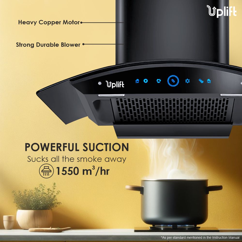 Platina 90 Filterless Autoclean Silent Kitchen Chimney  (Wall Mount, Curved Glass, 1550 m3/hr, Motion Sensor + Touch Control, Black, 90 cm)