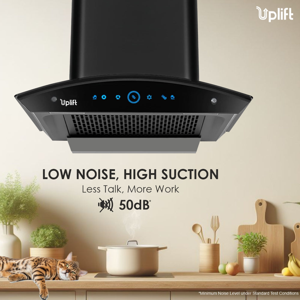 Platina 60 Filterless Autoclean Silent Kitchen Chimney  (Wall Mount, Curved Glass, 1350 m3/hr, Motion Sensor + Touch Control, Black, 60 cm)