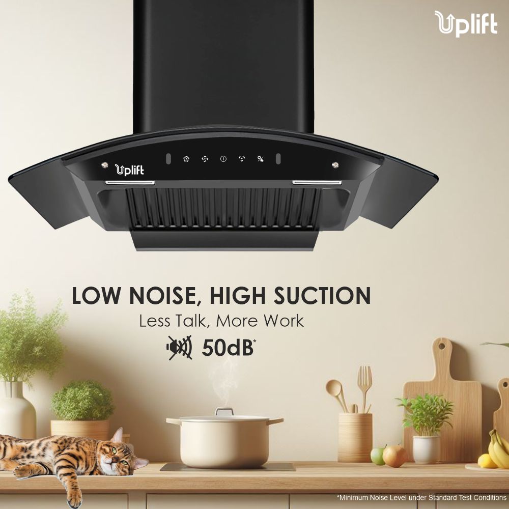 Titania 90 Baffle Filter Smart Autoclean Kitchen Chimney (Wall Mount, Curved Glass, 1550 m3/hr, Motion Sensor + Touch Control, Black, 90 cm)