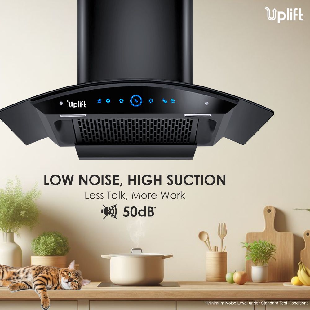 Platina 90 Filterless Autoclean Silent Kitchen Chimney  (Wall Mount, Curved Glass, 1550 m3/hr, Motion Sensor + Touch Control, Black, 90 cm)