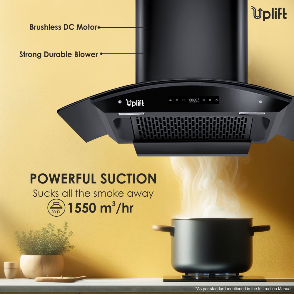 Paradise BLDC 75 Filterless Smart Autoclean Silent Kitchen Chimney (Wall Mount, Curved Glass, 1550 m3/hr, Motion Sensor + Touch Control, Black, 90 cm) (Copy)