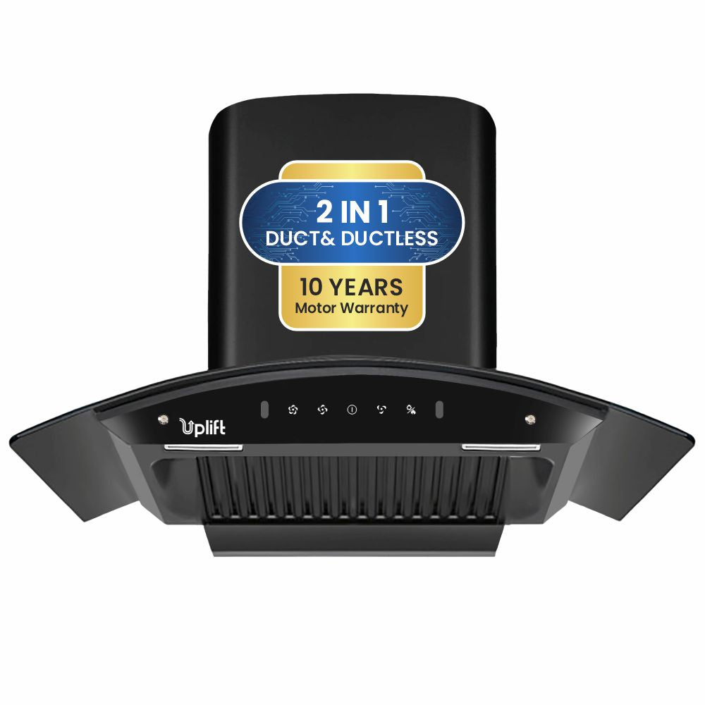 Titania 90 Baffle Filter Smart Autoclean Kitchen Chimney (Wall Mount, Curved Glass, 1550 m3/hr, Motion Sensor + Touch Control, Black, 90 cm)