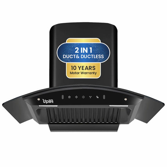 Titania 90 Baffle Filter Smart Autoclean Kitchen Chimney (Wall Mount, Curved Glass, 1550 m3/hr, Motion Sensor + Touch Control, Black, 90 cm)