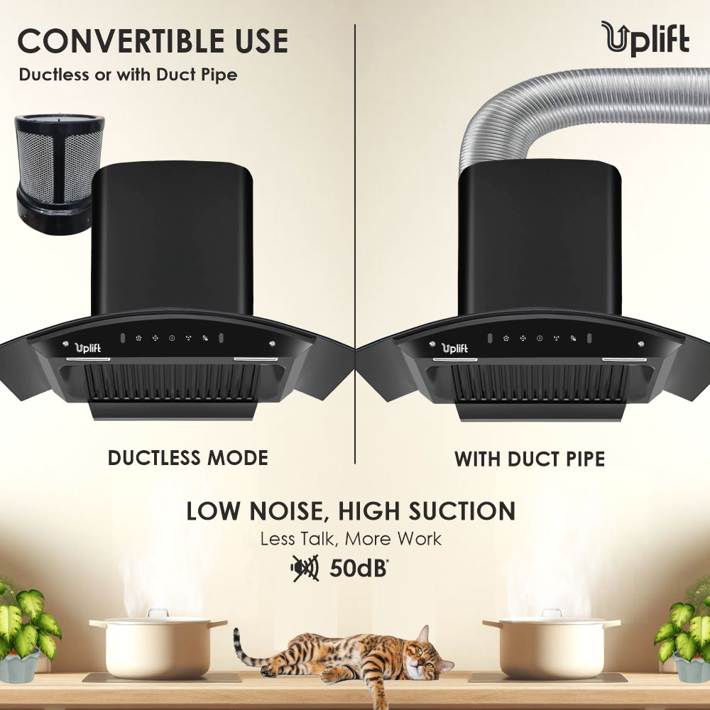 Titania 90 Baffle Filter Smart Autoclean Kitchen Chimney (Wall Mount, Curved Glass, 1550 m3/hr, Motion Sensor + Touch Control, Black, 90 cm)